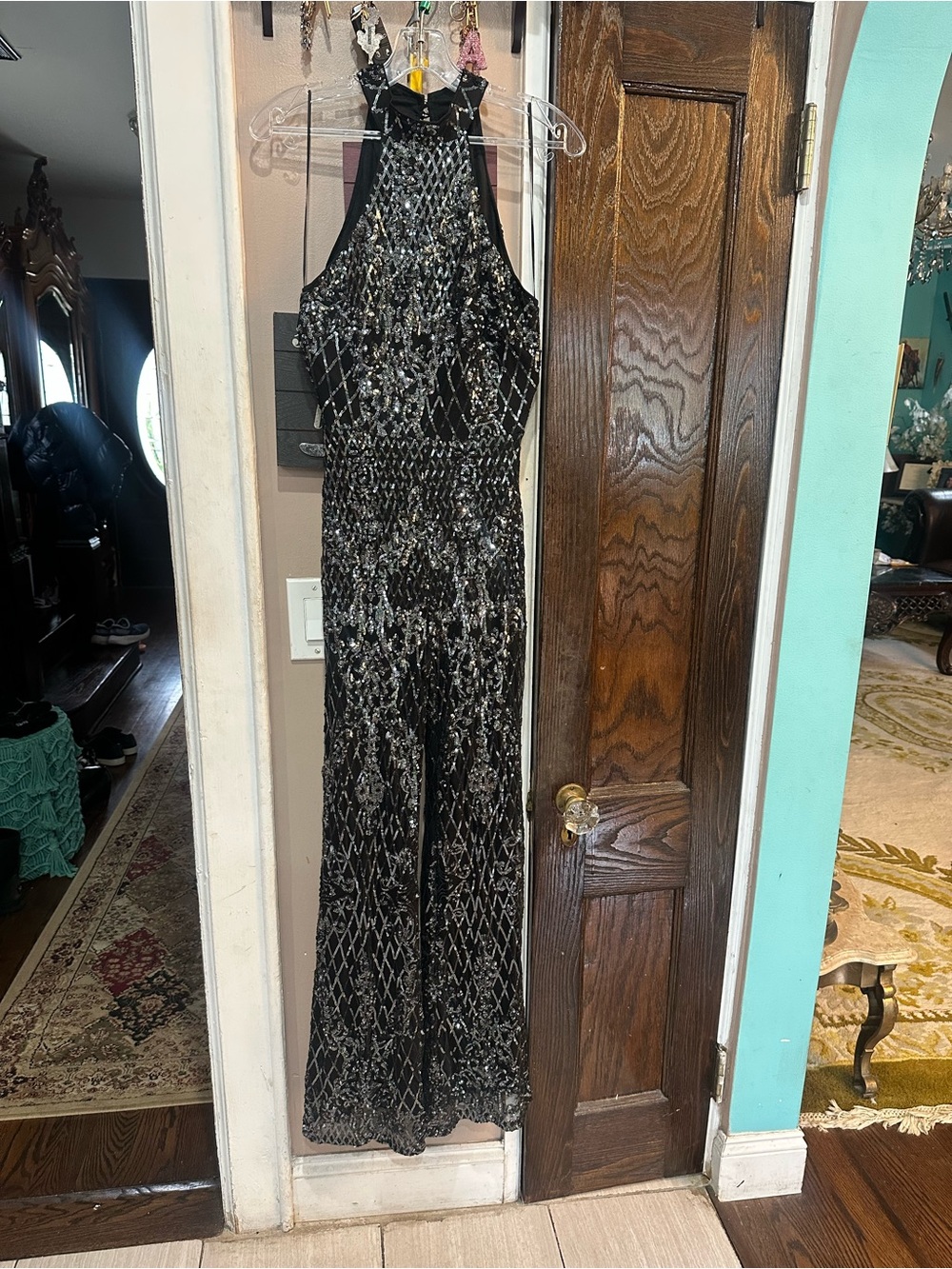 privy Black and Silver Sequin Halter Jumpsuit